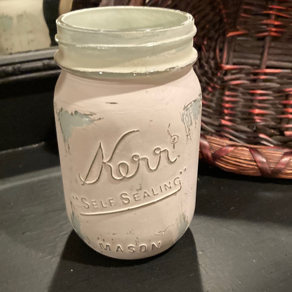 Hand painted Chalk Paint Kerr Mason Jar, farmhouse style